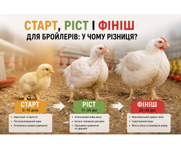 Старт, ріст і фініш для бройлерів: у чому різниця?